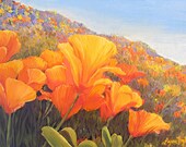 Poppy, flower, yellow,  Print, 11x14 inch with double mat, leafy, green, lovely