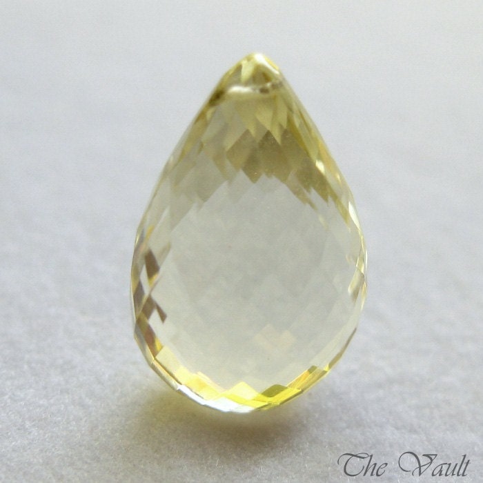 1 Lemon Quartz 16mm flattened faceted pear drop briolette