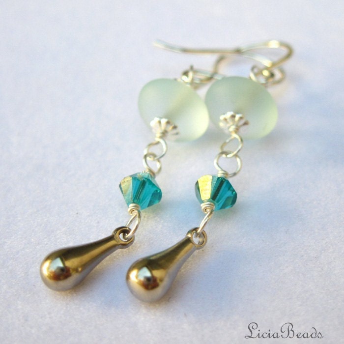 Sterling silver dangle trio in aqua and teal