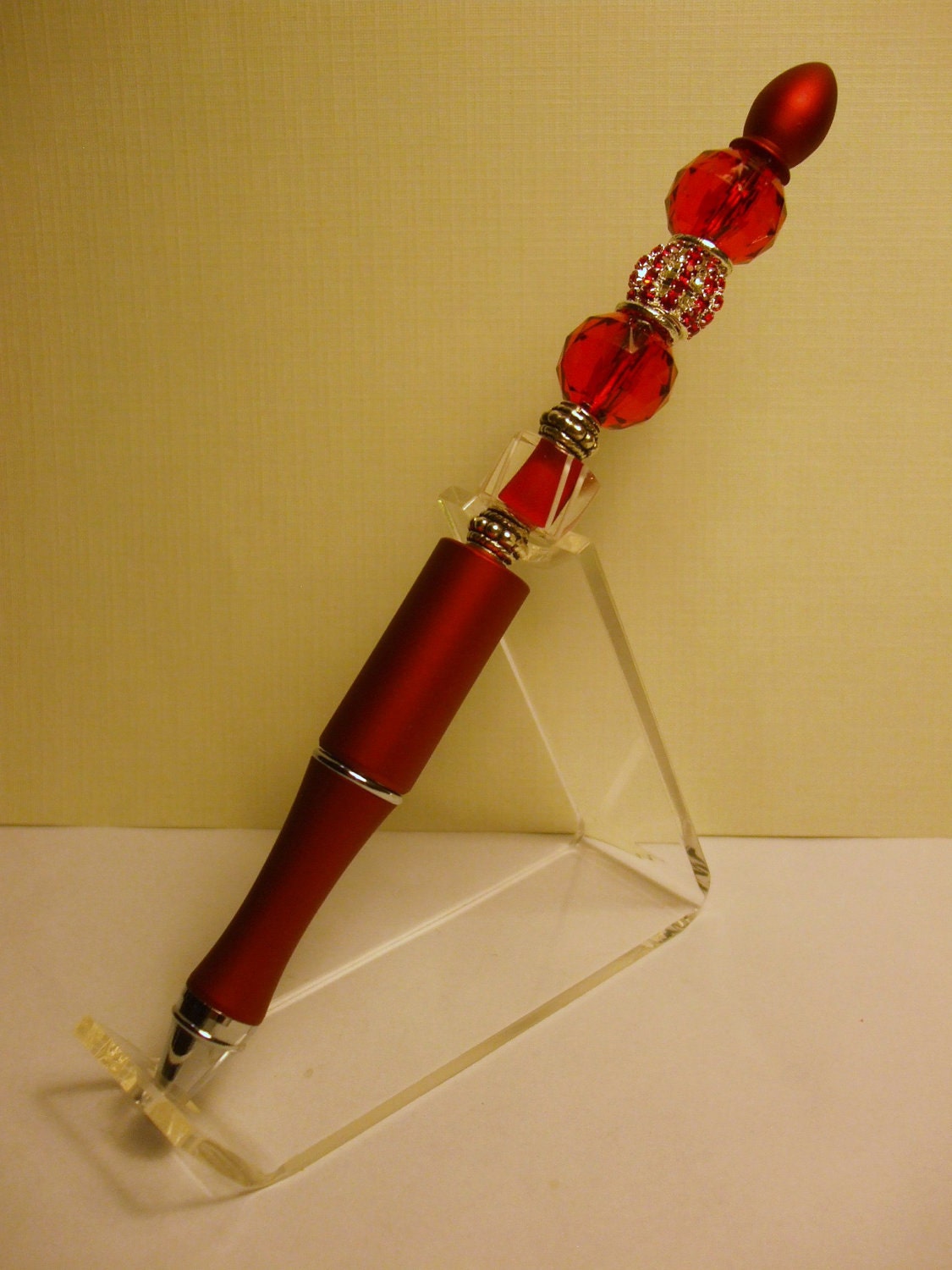 RED SPARKLE BEADED Ball Point Pen - Handcrafted/Handmade  -  Free Shipping