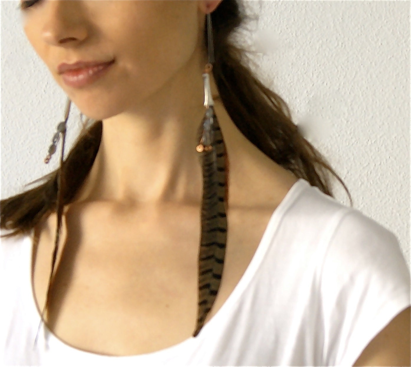 Labradorite and Pheasant Feather Earrings