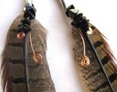 Black Tourmaline Pheasant Feather Earrings
