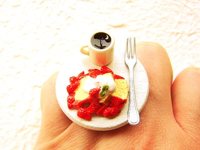 Kawaii Food Ring Coffee French Toast Miniature Food Jewelry