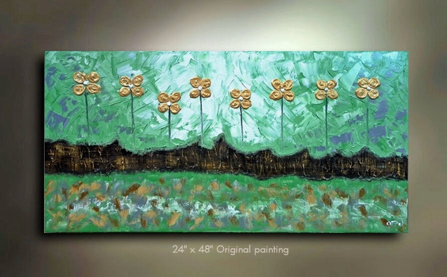 Original Oil Abstract Art Landscape Flower painting great color 48x24 Modern Contemporary Oil Painting by OTO