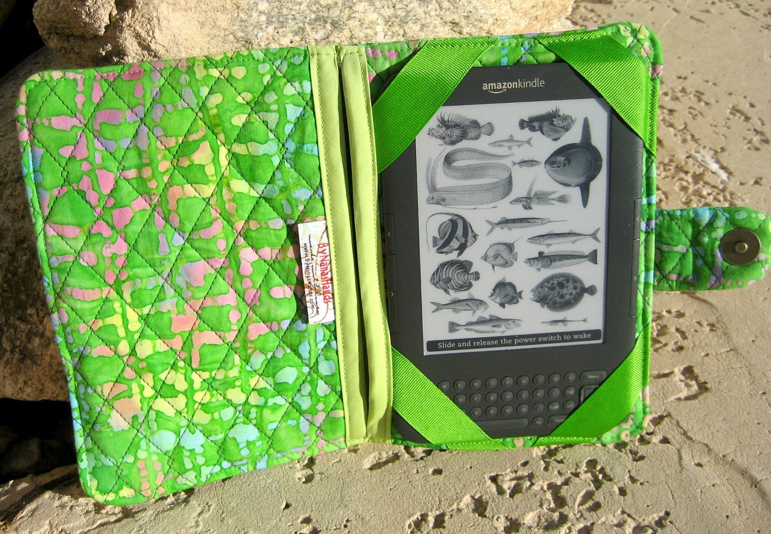 Kindle 3 eReader or Kindle Fire Cover Bright Green Batik