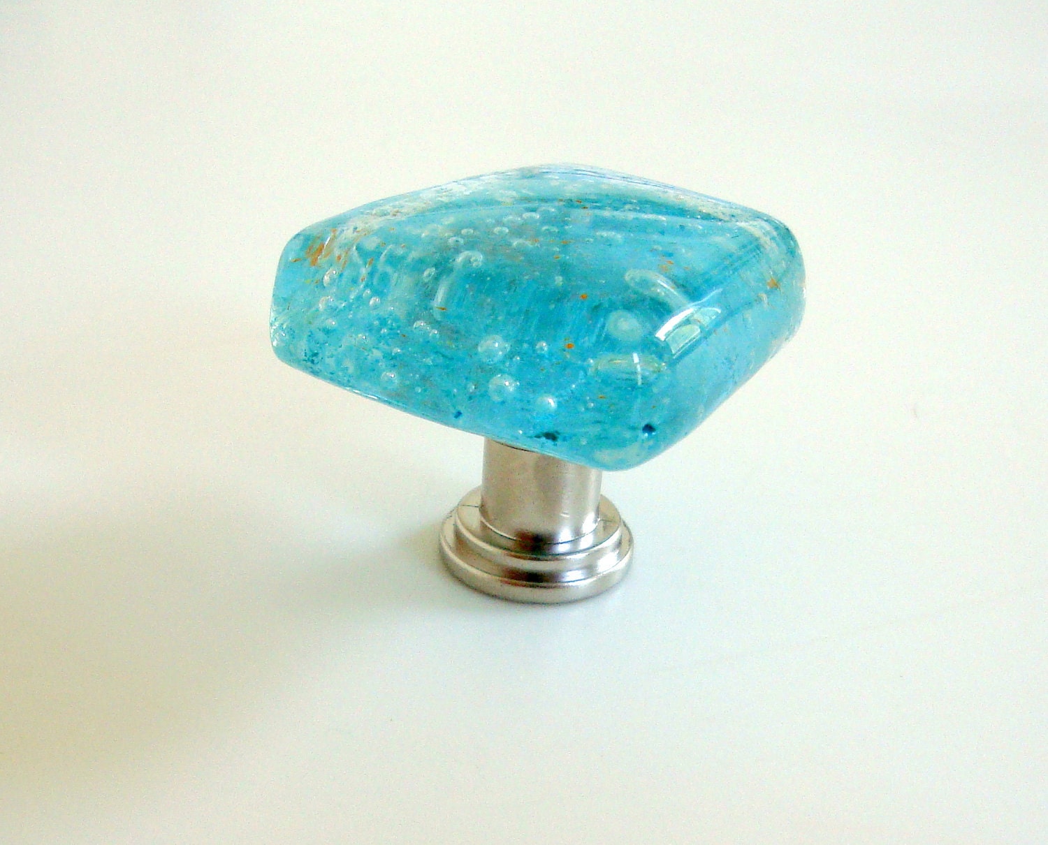 Turquoise Fused Glass Drawer Pull Cabinet Knob Hardware