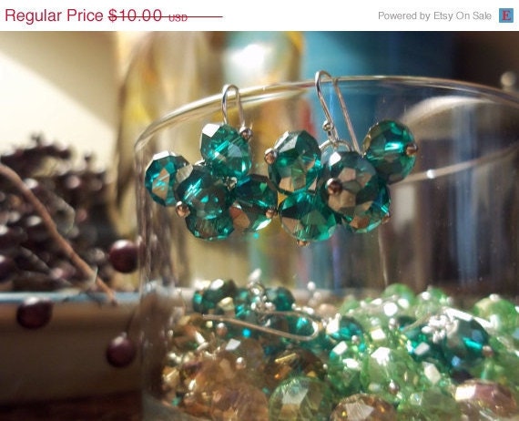 Drops of crystal earrings Aurora Borealis crystal Peacock .925 sterling silver