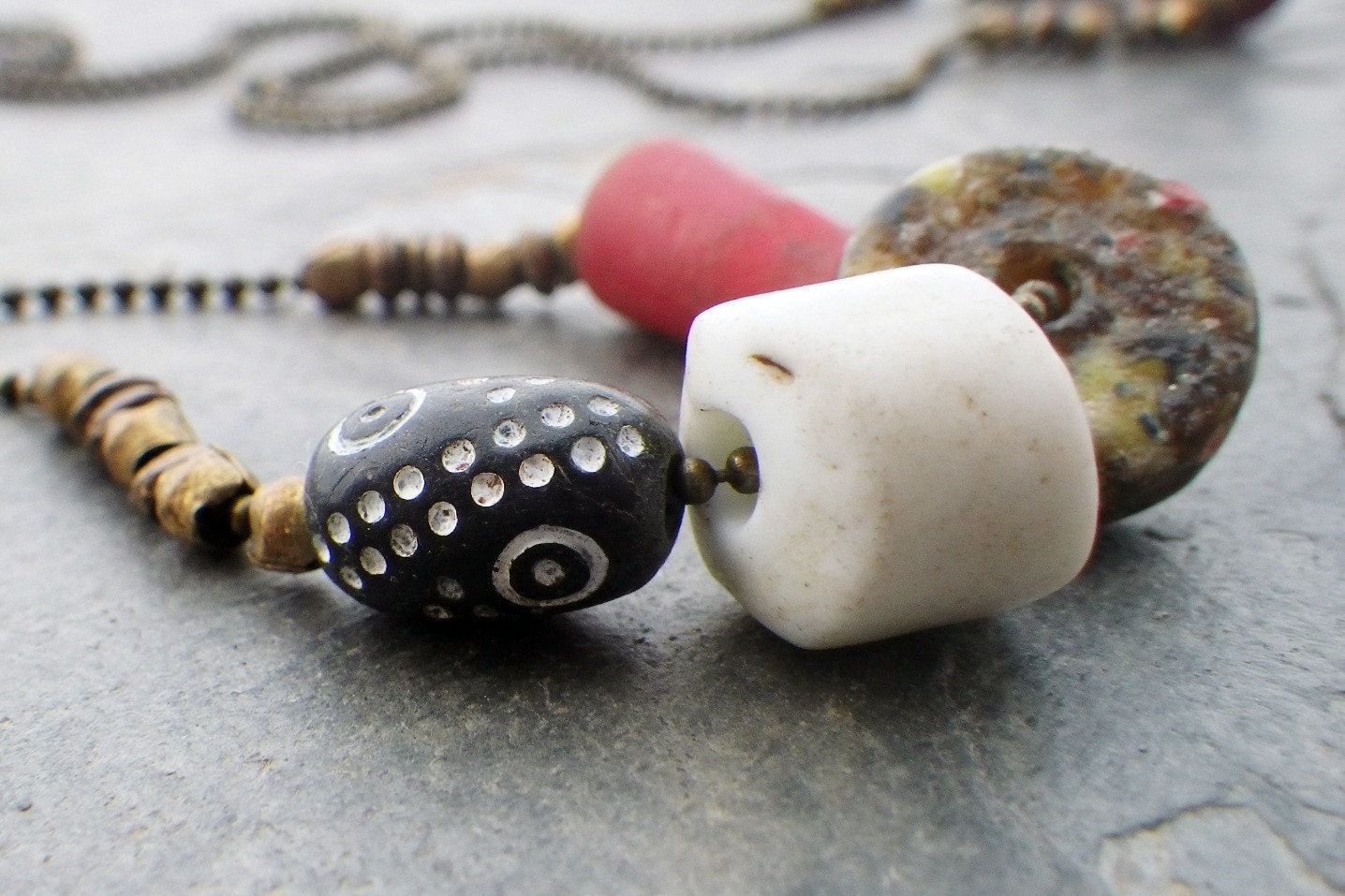 trade bead necklace, african, long