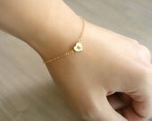 Custom Initial Gold Heart Bracelet - Hand stamped double sided heart - Buy 2 Get 1 FREE - Bride, Bridal, Bridesmaid gift, Mother's Day