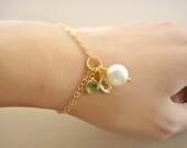 Personalized Simple White/Cream Round Pearl Bracelet - choose your BIRTHSTONE and personalized LETTER - Bride, Bridal party, Bridesmaid