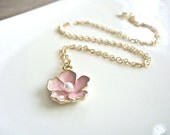 Pink Sakura Cherry Blossom Necklace in Gold - Bride, Bridal party, Bridesmaid
