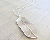 Silver Feather Necklace - LONG 28 inch sterling silver chain