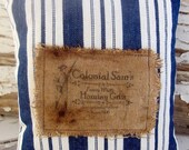 Primitive Pillow Vintage Ticking Farmhouse Navy Blue Striped