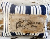 Primitive Pillow Owl Vintage Ticking Farmhouse Navy Blue Striped