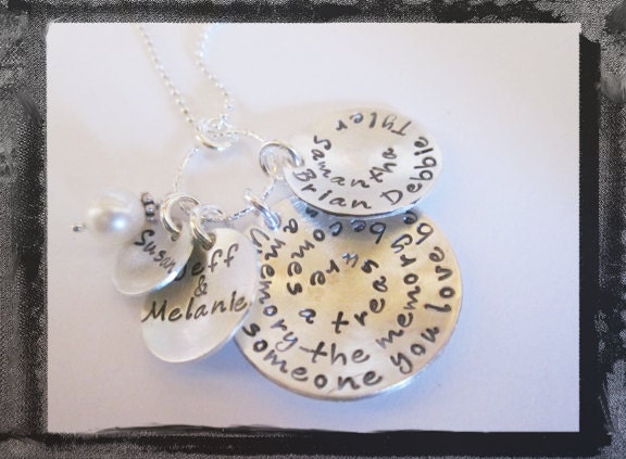 Hand Stamped Necklace in Sterling Silver with Birthstones