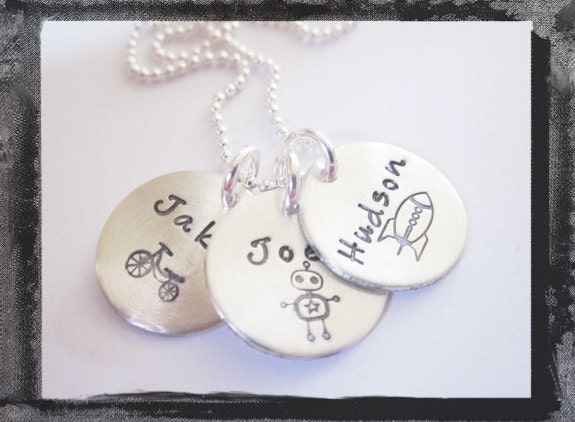 Hand Stamped Charm Necklace w/ Design Stamp