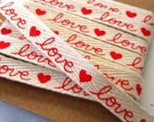 Valentine Ribbon Red Love Hearts Printed Cotton Twill Tape 3/8 inch - 10 yards