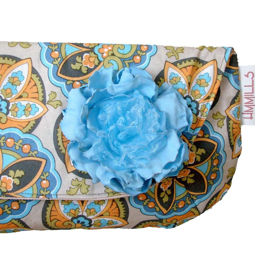 Spring Wedding Clutch with Blue Organza and Crepe Flower Handmade Weddings