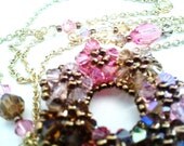 Beaded Swarovski Crystal Flower Pendant, Pink & Brown Necklace