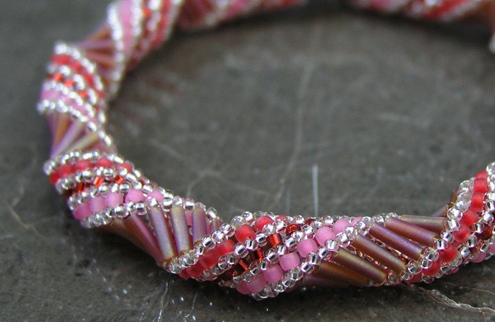 Red Beaded Bangle, Russian Spiral