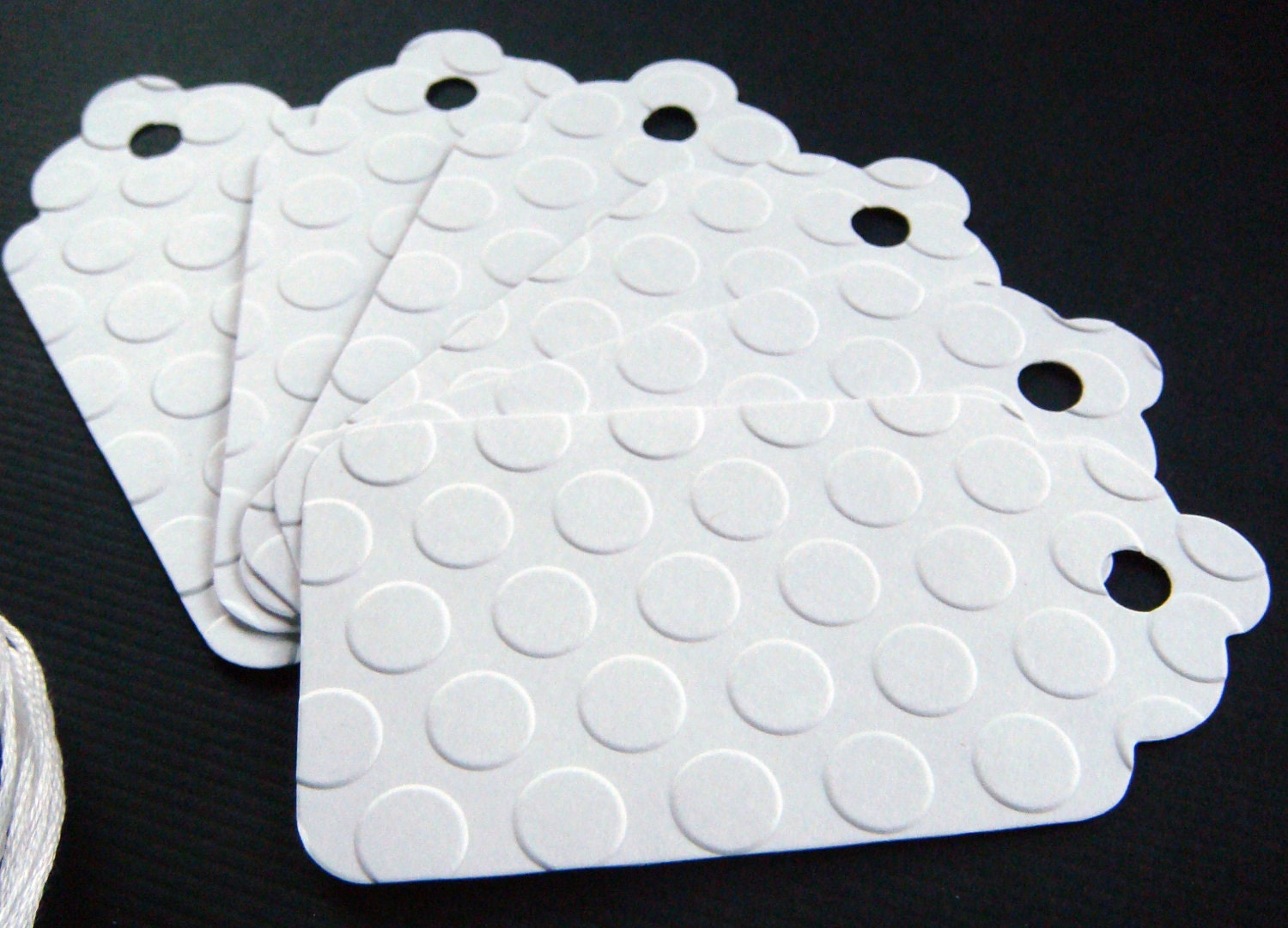 White Tags Set of 6 Embossed Polka Dots