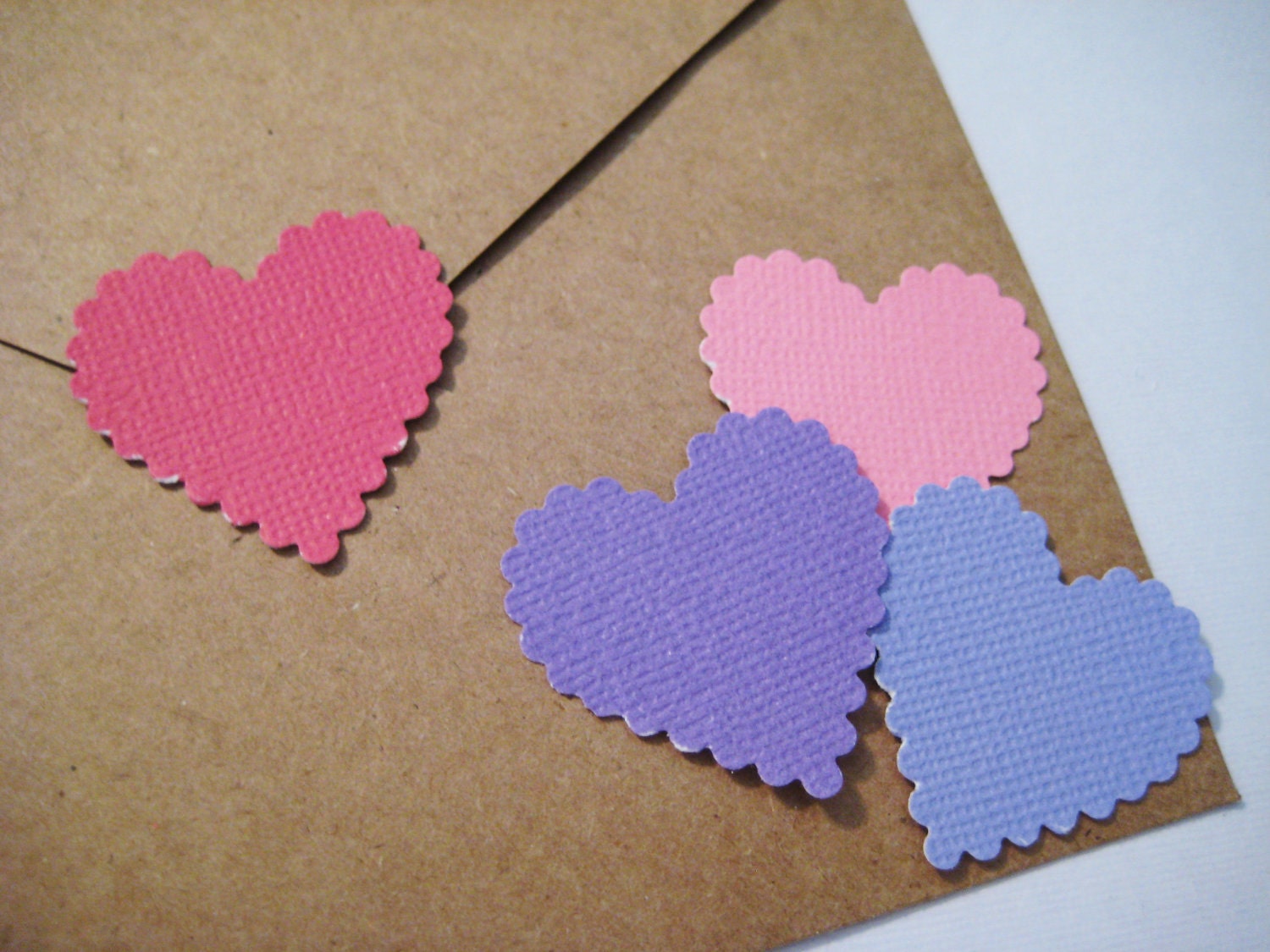 Scallop heart stickers, pink and purple - 20 count