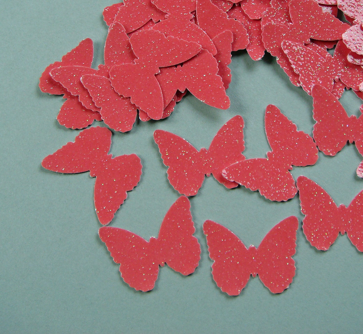 Glitter Butterflies Coral Pink- set of 100