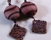 Copper Earrings, Purple Swirl Ceramic Bead, Copper Jewelry