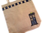 Doctor Who Inspired Canvas TARDIS Bag, Blue Police Box Market or Beach Bag