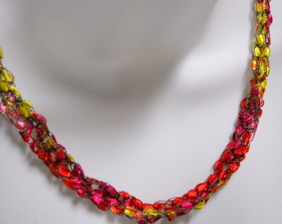 Knit Infinity Necklace in Garnet and Gold for Spring