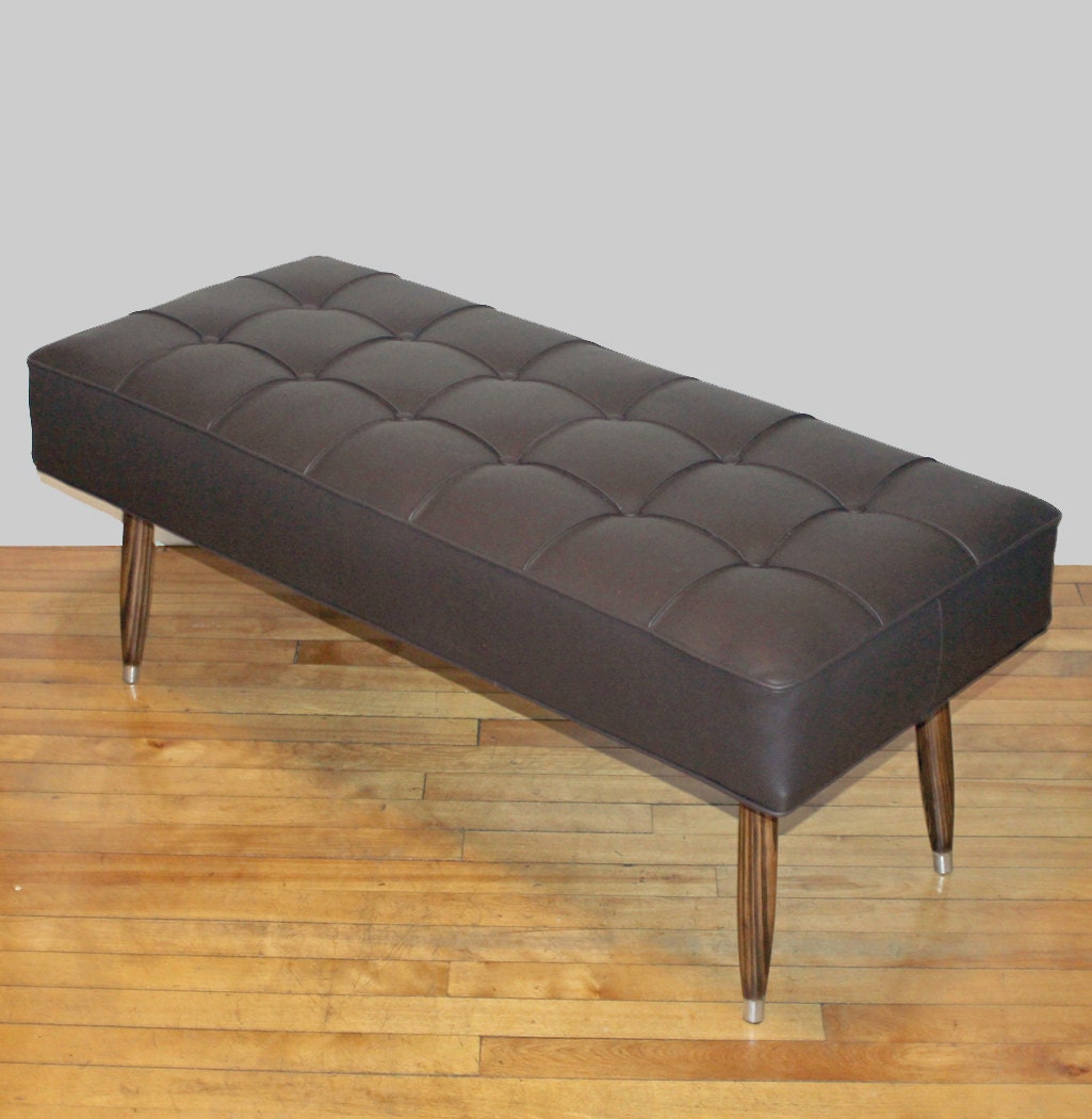 Retro Vintage Chocolate Brown Leather Like Barcelona Bench Seat