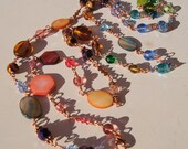 Beaded Belt Belly Chain Necklace Spring Colors Wire Wrapped Copper Handmade OOAK