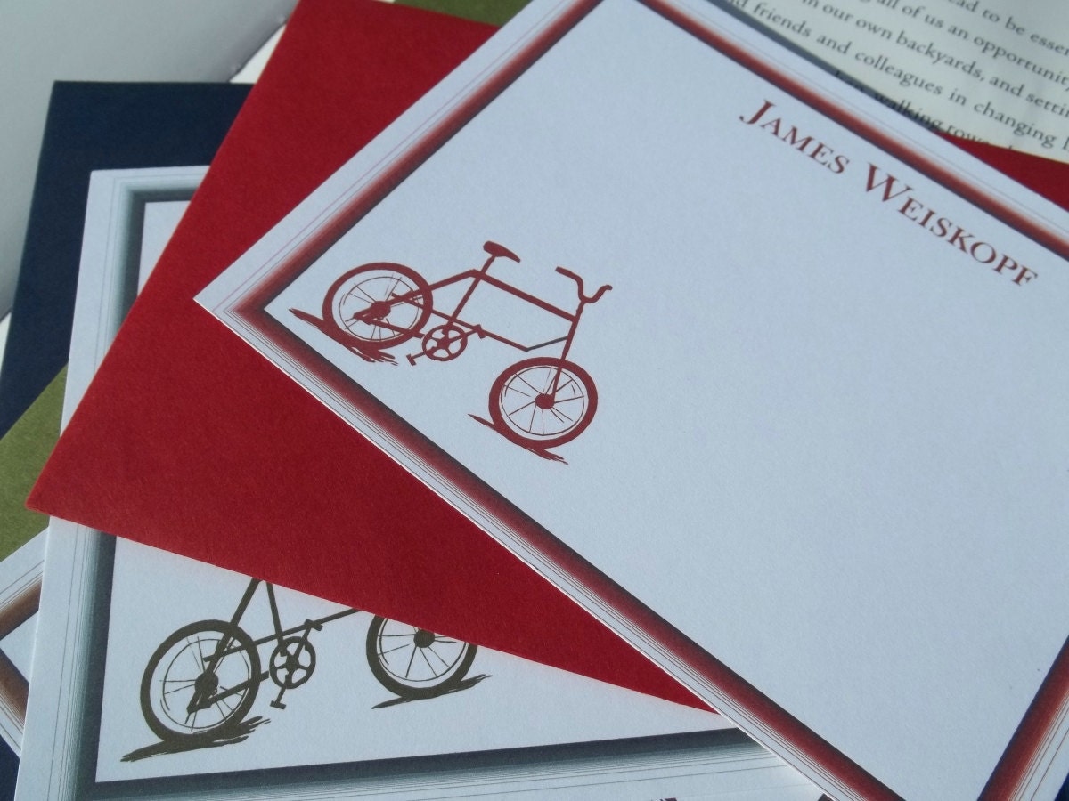 Classic Bicycle Flat Cards packed in a custom handmade box. Stationery Set. 10 Flat cards w/ envelopes.