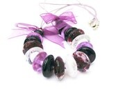 Purple Necklace. Handcrafted ooak statement jewelry with violet, amethyst & white Lampwork Glass