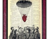 Valentines Day Gift HEART DESCENDING Steampunk Print On Book Page Dictionary Art Print Vintage Dictionary Page Altered Book Page