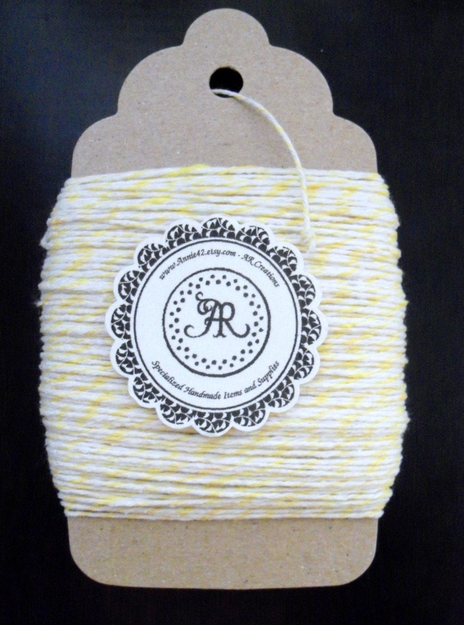 Bakers Twine 1 DOLLAR Sale - 25 Yards New BANANA YELLOW on a Big Chipboard Tag for Scrapbooking, Card Making, Party Favors