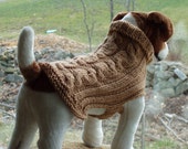 Dog Sweater Hand Knit Tri Cable Topaz Medium