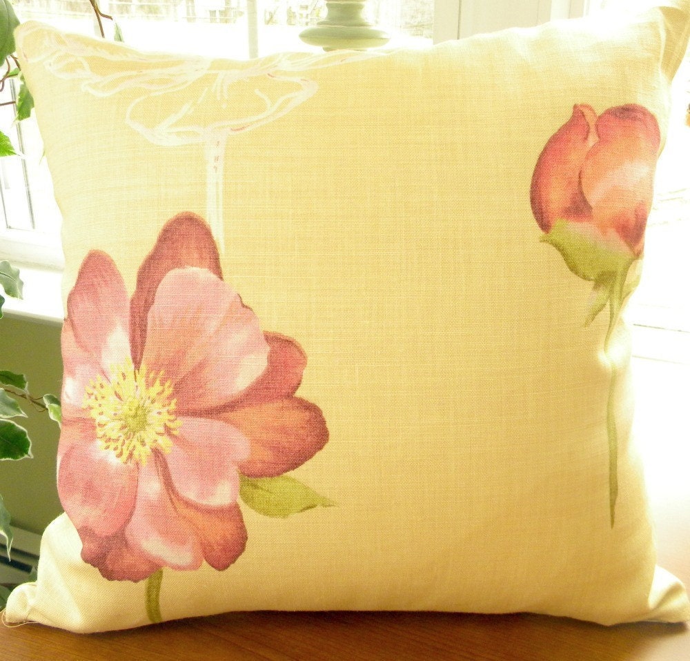 Decorative Pillow Cover - "Sketchbook Peony" Designer Fabric by Groundworks  - 18' x 18"