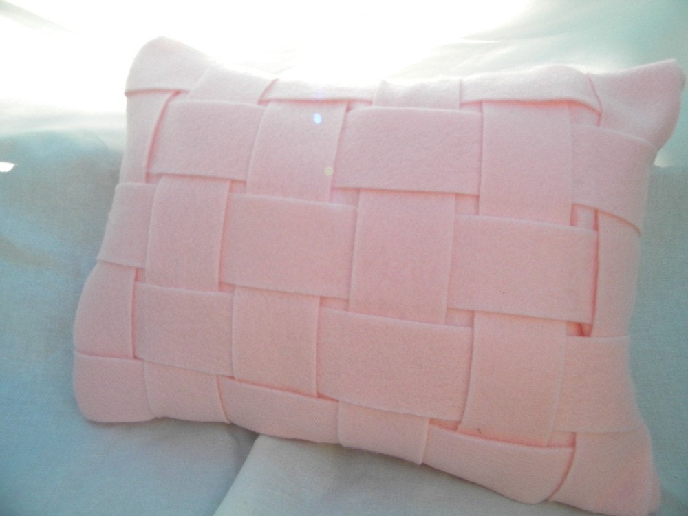 Decorative Pillow- Pink Felt Basketweave Design 12 x 16 Inches- Eco Friendly Felt Fabric