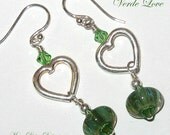 Verde Love - Lampwork Glass Sterling Silver Heart Earrings