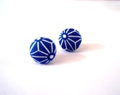 Button earrings -Blue Origami Print - Grandeurina