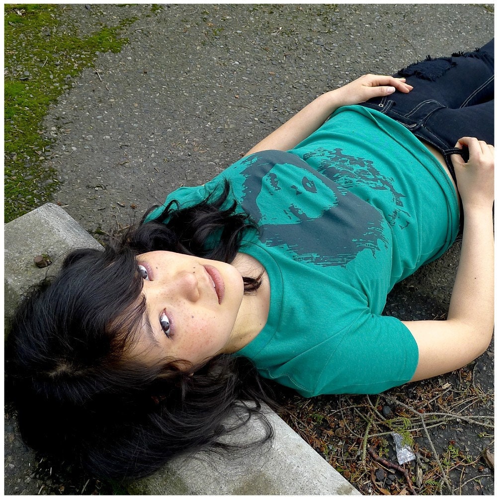 SALE - It Girl - womens tshirt - XL - Clara Bow screenprint on American Apparel emerald green t shirt