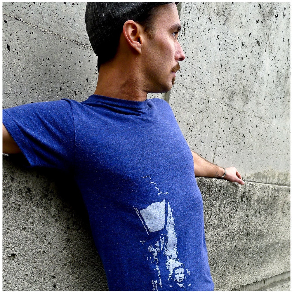 SALE - Scarlet Street - mens tshirt - MEDIUM - film noir screenprint on indigo navy blue American Apparel t shirt