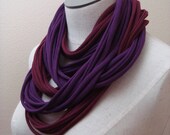 Lush Cowl -  Infinity Scarf - Necklace - Cuff Bracelet, in Crimson and Plum Jersey Fabric