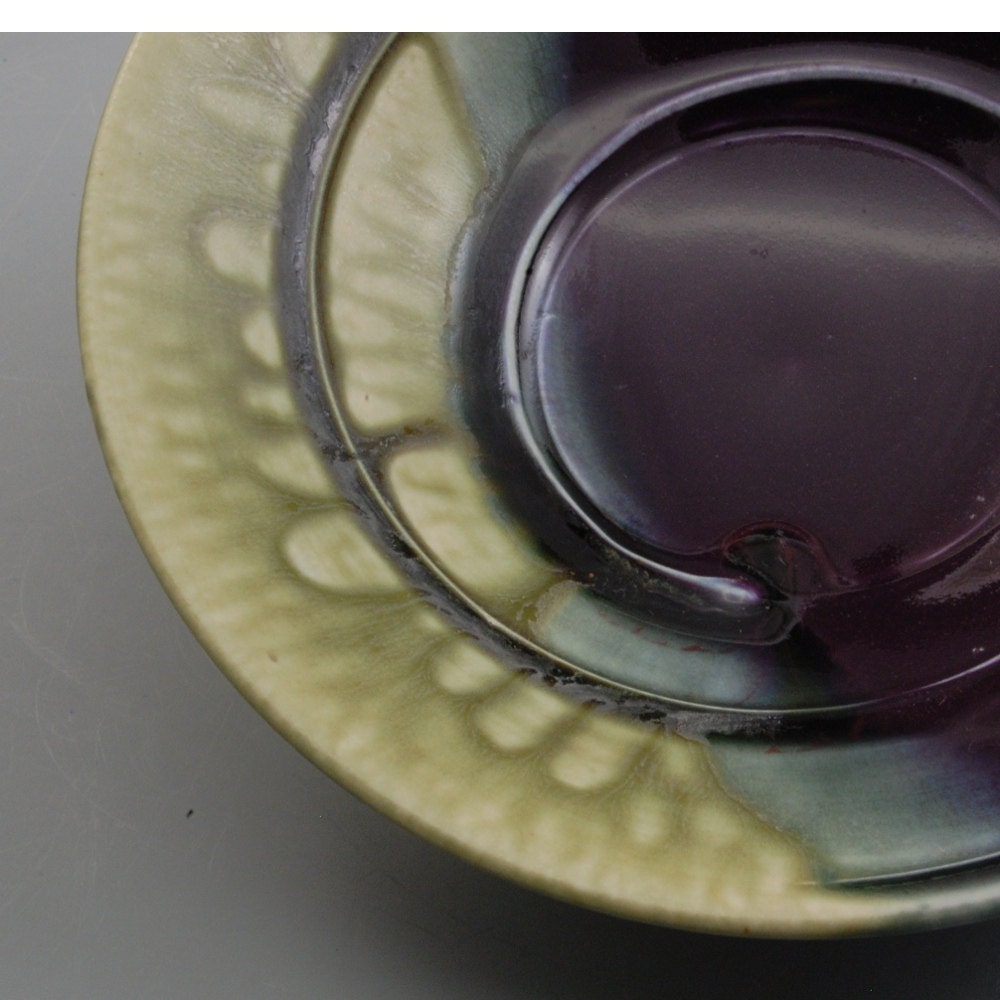 Eggplant Purple Fern Green Bowl Porcelain Handmade by Mark Hudak