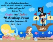 Pirate and Mermaid Birthday Invitation Mermaid and Pirate Birthday Party Invite Twins Siblings Printable