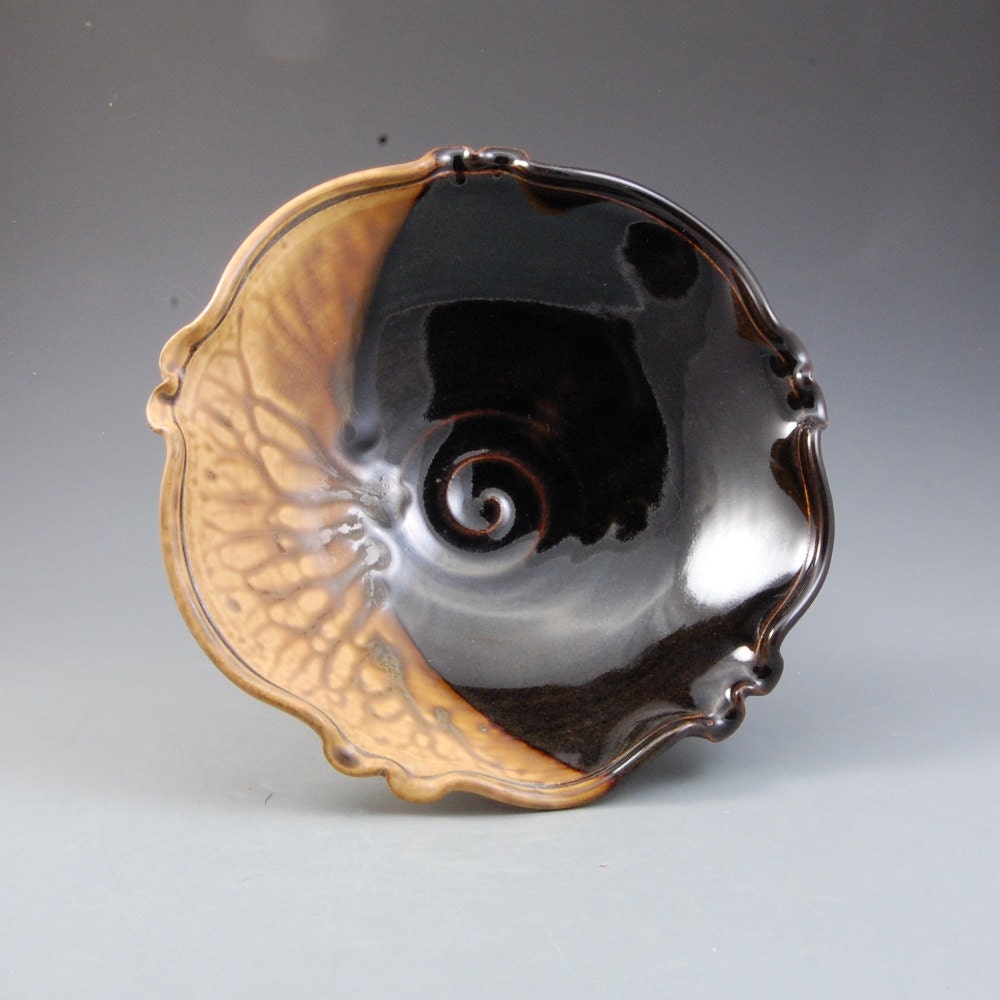 Ebony Brown and Golden Brown Bowl Porcelain Handmade by Mark Hudak