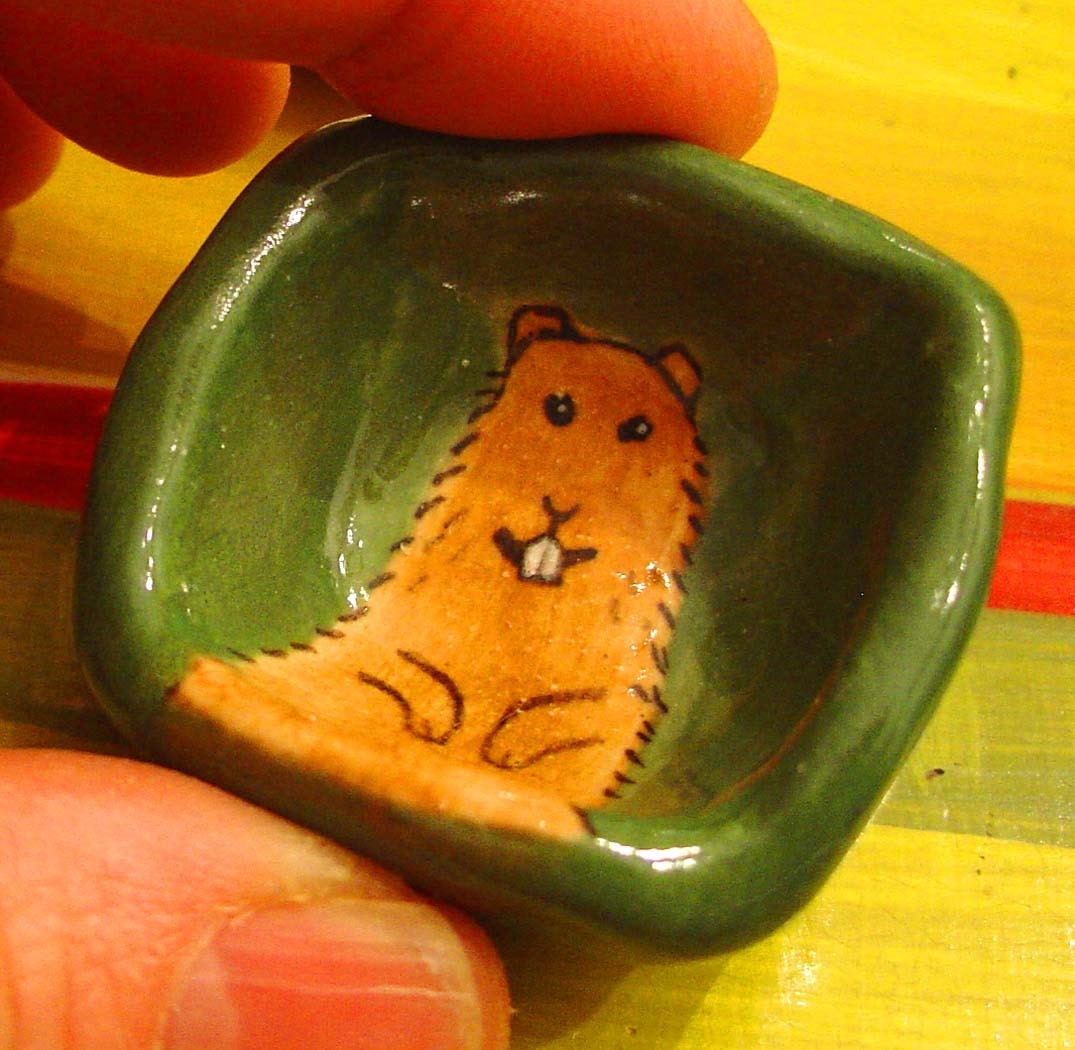 Groundhog Green Square Pinch Pot
