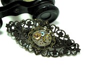Filigree Steampunk Barrette Neo Victorian Filigree Vintage Citizen 17 Jewels Watch Movement Swarovski Designed By Mystic Pieces