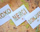 French Vintage Map Blank Greeting Cards Note Cards